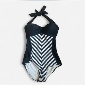 Stylish Black and White One Piece Swimsuit